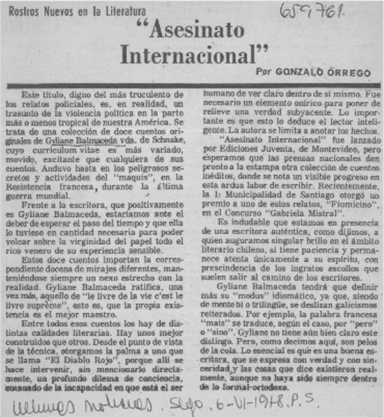 "Asesinato internacional"  [artículo] Gonzalo Orrego.