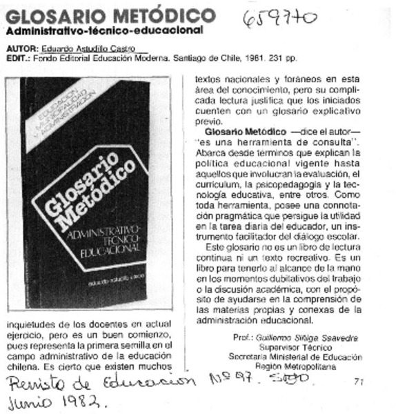 Glosario Metódico  [artículo] Guillermo Siñiga Saavedra.