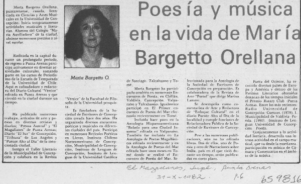 Poesía y música en la vida de María Bargetto Orellana.