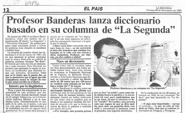 Profesor Banderas lanza diccionario basado en su columna de "La Segunda".  [artículo]