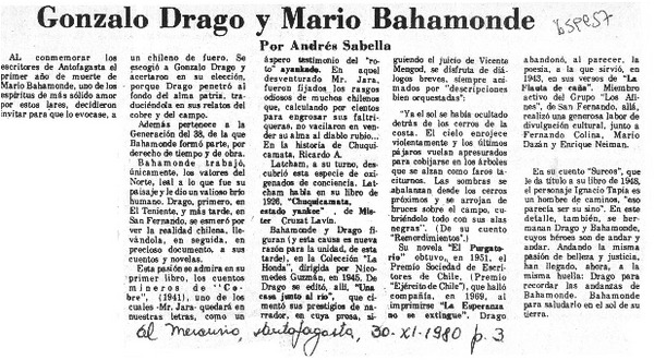 Gonzalo Drago y Mario Bahamonde  [artículo] Andrés Sabella.