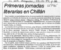 Primeras jornadas literarias en Chillán.  [artículo]