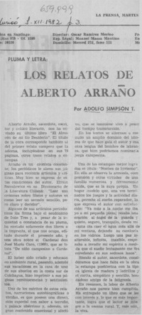 Los relatos de Alberto Arraño  [artículo] Adolfo Simpson T.