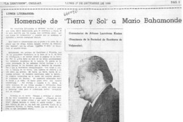 Homenaje de "Tierra y sol" a Mario Bahamonde : [comentario] [artículo] Alfonso Larrahona Kästen.