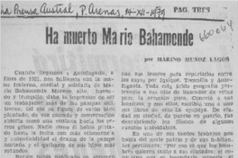 Ha muerto Mario Bahamonde  [artículo] Marino Muñóz Lagos