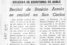 Recital de Benicio Arzola se realizó en San Carlos.  [artículo]
