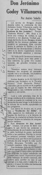 Don Jerónimo Godoy Villanueva  [artículo] Andrés Sabella.