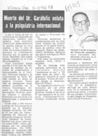 Muerte del Dr. Garáfulic enluta a la psiquiatría internacional.