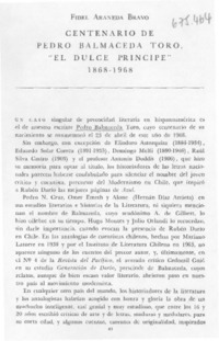Centenario de Pedro Balmaceda Toro, "El dulce príncipe" 1868-1968