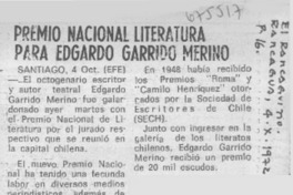 Premio Nacional literatura para Edgardo Garrido Merino.
