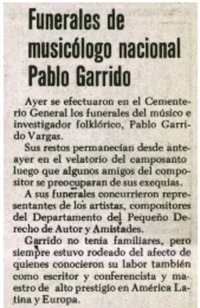 Funerales de musicólogo nacional Pablo Garrido.
