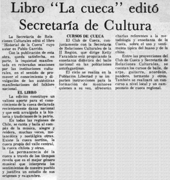 Libro "La cueca" editó Secretaría de cultura.