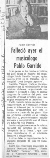Falleció ayer el musicólogo Pablo Garrido.