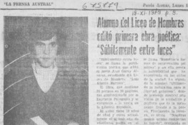 Alumno del Liceo de Hombres editó primera obra poética, "Súbitamente entre luces".