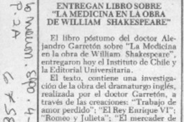 Entregan libro sobre "La medicina en la obra de William Shakespeare".