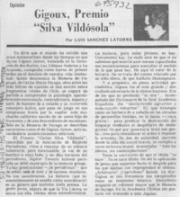 Gigoux, Premio "Silva Vildósola"