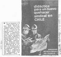 Didáctica para un nuevo quehacer sindical en Chile.