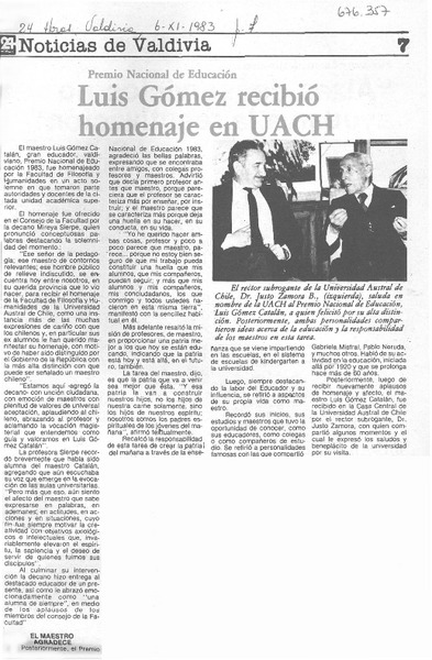 Luis Gómez recibió homenaje en USACH.
