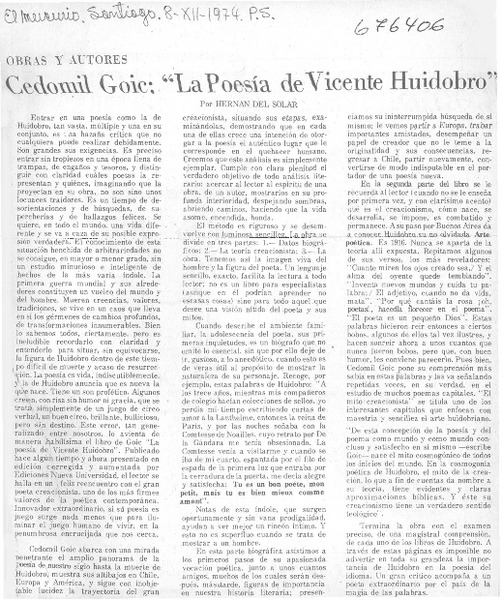 Cedomil Goic, "La poesía de Vicente Huidobro"