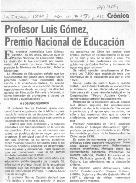 Profesor Luis Gómez premio nacional de educación.