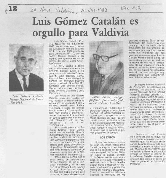 Luis Gómez Catalán es orgullo para Valdivia.