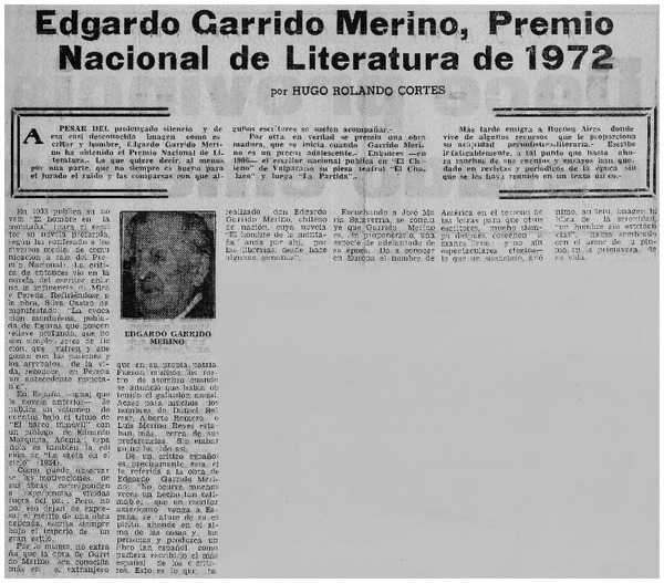 Edgardo Garrido Merino, Premio Nacional de Literatura de 1972