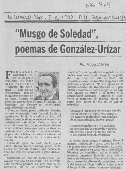 "Musgo de soledad", poemas de González-Urízar