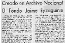 Creado en Archivo Nacional el fondo Jaime Eyzaguirre.