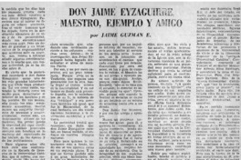 Don Jaime Eyzaguirre, maestro, ejemplo y amigo