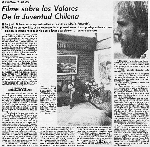 Filme sobre los valores de la juventud chilena.