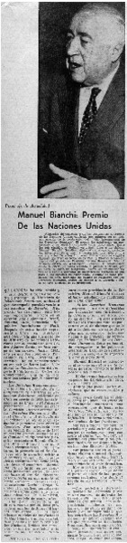 Manuel Bianchi: premio de las Naciones Unidas.