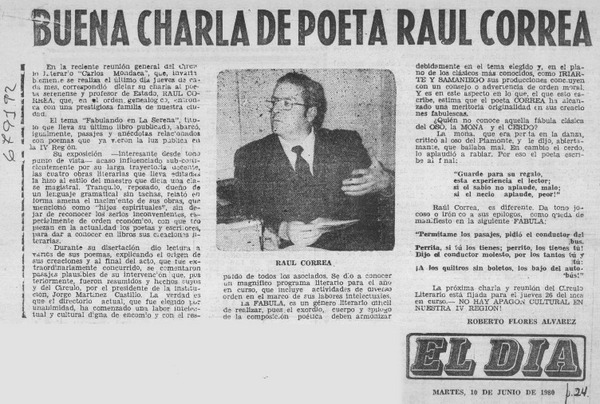 Buena charla de poeta Raúl Correa