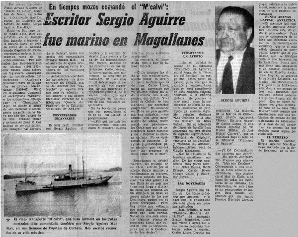 Escritor Sergio Aguirre fue marino en Magallanes.