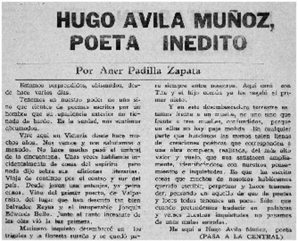 Hugo Avila Muñoz, poeta inedito
