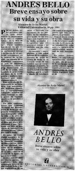 Andrés Bello breve ensayo sobre su vida y su obra.
