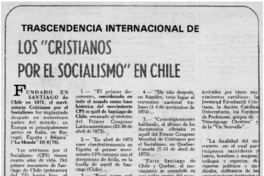 Transcendencia internacional de los "Cristianos por el socialismos" en Chile.