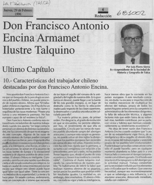 Reconocimiento de Talca a don Francisco Antonio Encina.