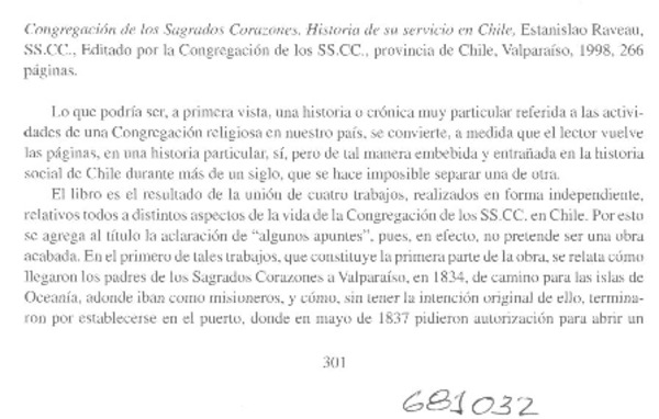 Congregación de los Sagrados Corazones, historia de su servicio en Chile