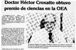 Doctor Héctor Croxatto obtuvo premio de ciencias en la OEA.