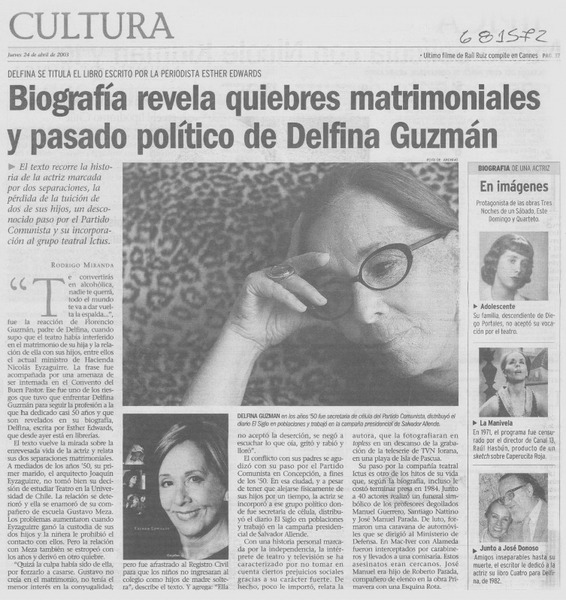 Biografía revela quiebres matriomoniales y pasado político de Delfina Guzmán