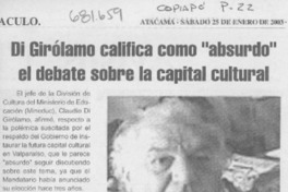 Di Girólamo califica como "absurdo" el debate sobre la capital cultural