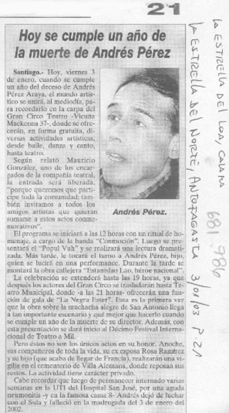 Hoy se cumple un año de la muerte de Andrés Pérez.