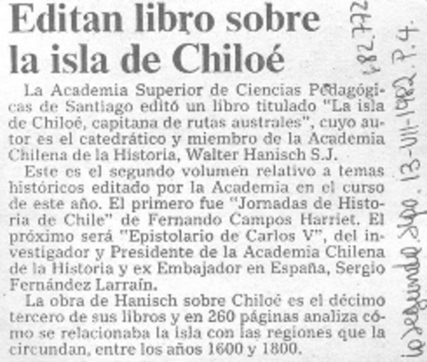 Editan libro sobre la Isla de Chiloé.