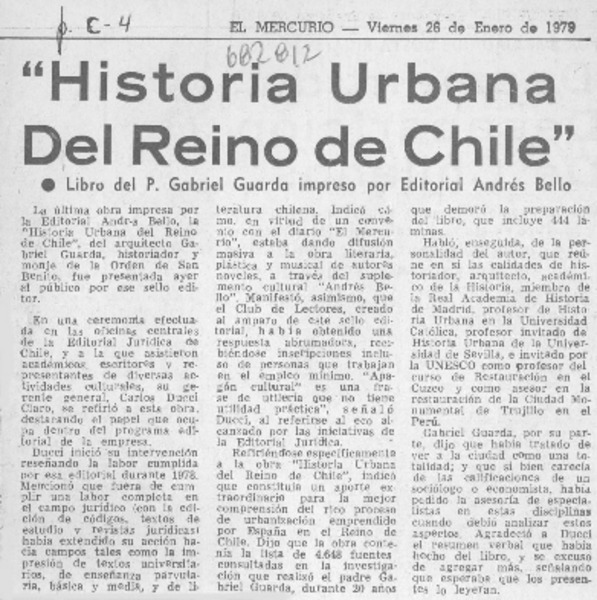 "Historia urbana del reino de Chile".