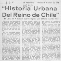 "Historia urbana del reino de Chile".