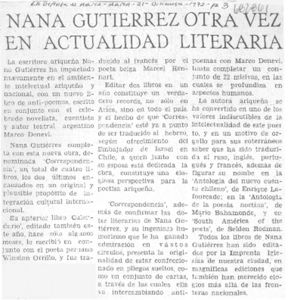 Nana Gutiérrez otra vez en actualidad literaria.