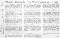 Walter Hanisch, las vocaciones en Chile