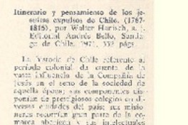 Itinerario y pensamiento de los jesuitas expulsos de Chile (1767-1815)