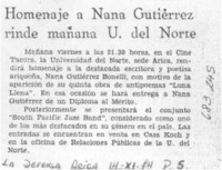 Homenaje a Nana Gutiérrez rinde mañana U. del Norte.