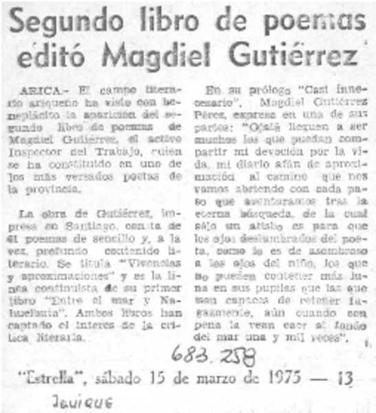Segundo libro de poemas editó Magdiel Gutiérrez.